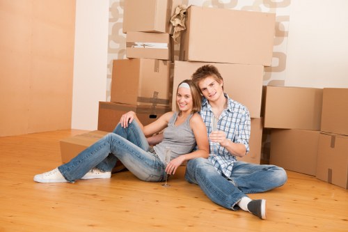 Packed household boxes ready for a domestic move in Edgware