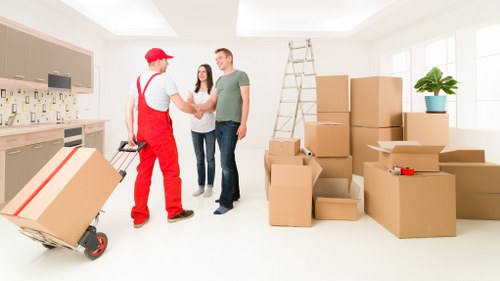 Packed household items ready for a local move in Edgware